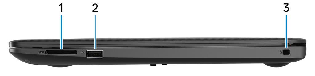 GUID-D3CB1479-5AF9-4E2F-9A8B-416FC88C775D 3 Vyer av Inspiron 14 3480 Höger GUID-F0EFA586-1B43-447C-A299-F188F5E5C5A5 1 SD-kortplats Läser från och skriver till SD-kortet.