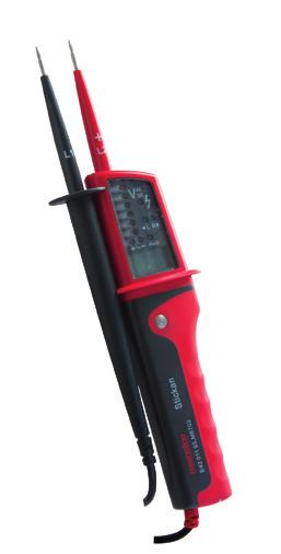 Spänningsprovare Stickan I displayen kan spänningen läsas med tre siffror 6-690V AC/DC. Förbindelsetest med summer <400kΩ. Tvåpolig test av fasföljd i trefasgrupp.