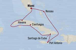 Jamaica och Bahamas. Övernattningsstopp i både Havanna och Santiago på Kuba ger gott om tid att utforska och uppleva exotiska Kuba.