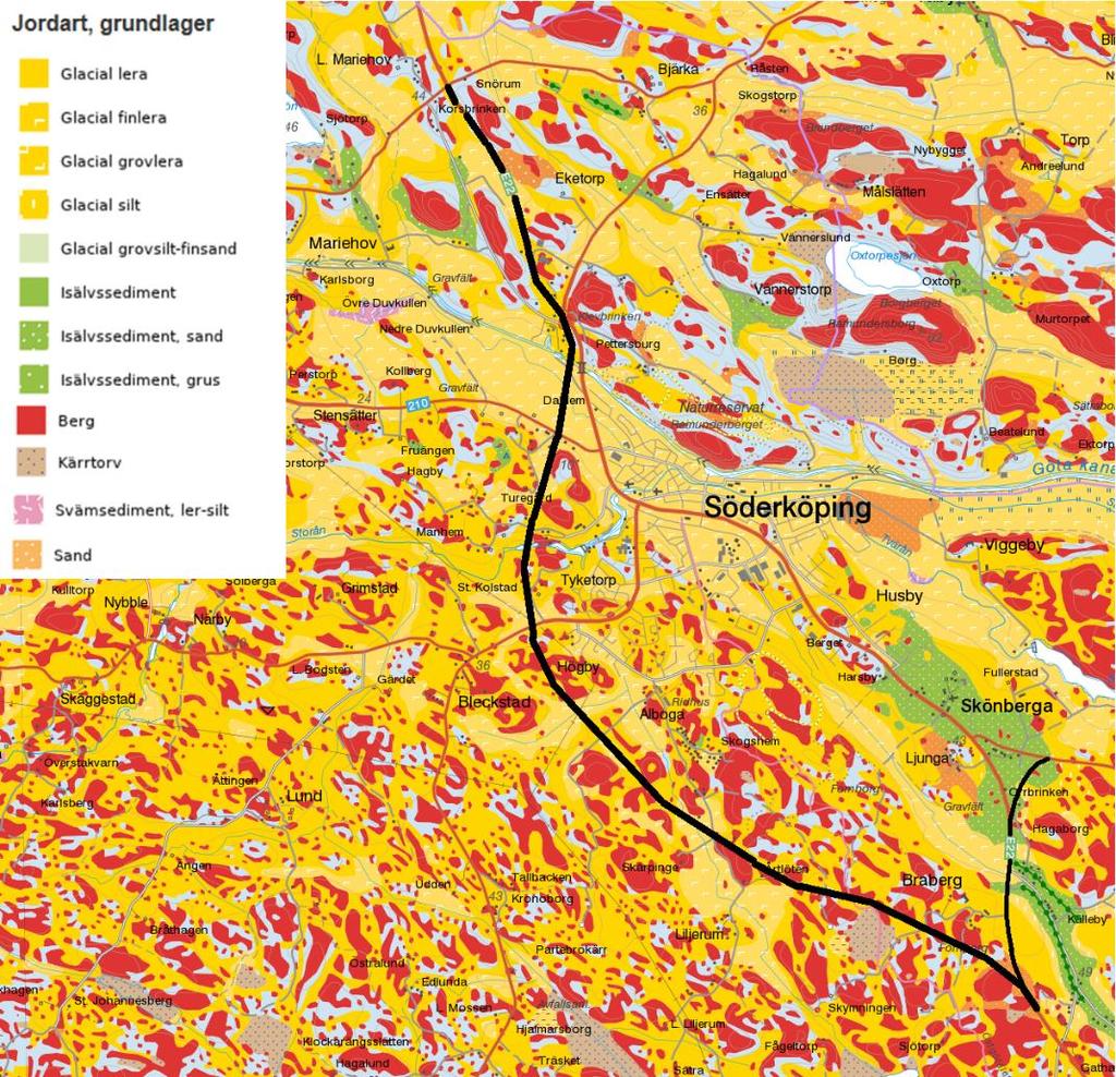 7 (32) Mer om topografiska förhållanden framgår av Tekniskt PM Geoteknik. Geologi och geoteknik Jorden utgörs övervägande av siltig lera med varierande egenskaper och mäktigheter.