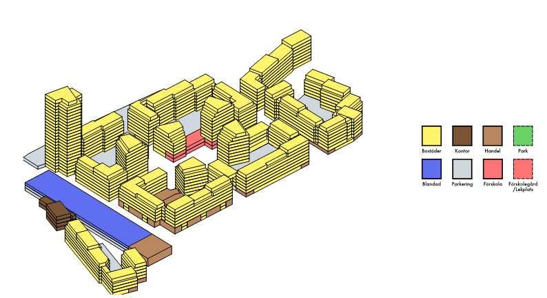 Figur 2.4. Tänkt disponerande av byggnaderna inom planområdet. Verkstaden 18