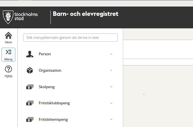 När du loggat in i BER visas startsidan.