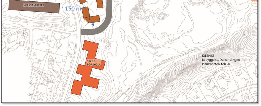 Sida: 10 (23) Dalkarlsängen, Bo 1:608 m.fl. i Boo, Figur 3-2. Beskrivning av området söder om Värmdöleden (väg 222), baserad på ritning från planenheten Nacka kommun [9].
