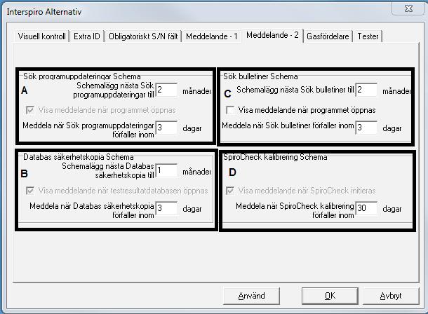 Obligatoriskt S/N fält Under fliken Obligatoriskt S/N Fält kan man bestämma vilka uppgifter (för utom Serienummer) på apparatkortet som skall vara obligatoriska vid registrering av en ny apparat