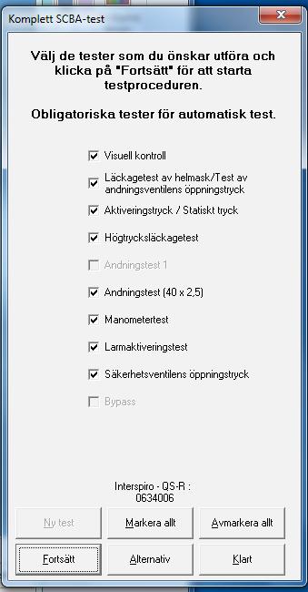När apparatmodellen valts skall dess serienummer registreras, antingen väljer man ett befintligt serienummer från listan med tidigare testade apparater eller så registreras ett nytt serienummer