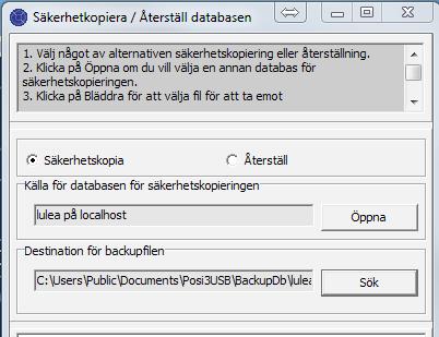 För att välja att säkerhetskopiera en annan Resultatdatabas klicka på Öppna knappen till höger om rutan Källa för databasen för säkerhetskopiering.