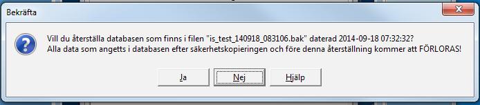 information om vilka data som återställts.