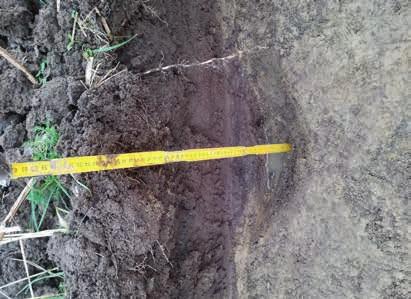 (matjord från cirka 0-0,2 meter, grus/sand mellan 0,2-0,3 meters djup, och under detta naturlig lera). I schakt 25 påträffades även en anläggning, A26, som tolkats som ett stolphål.