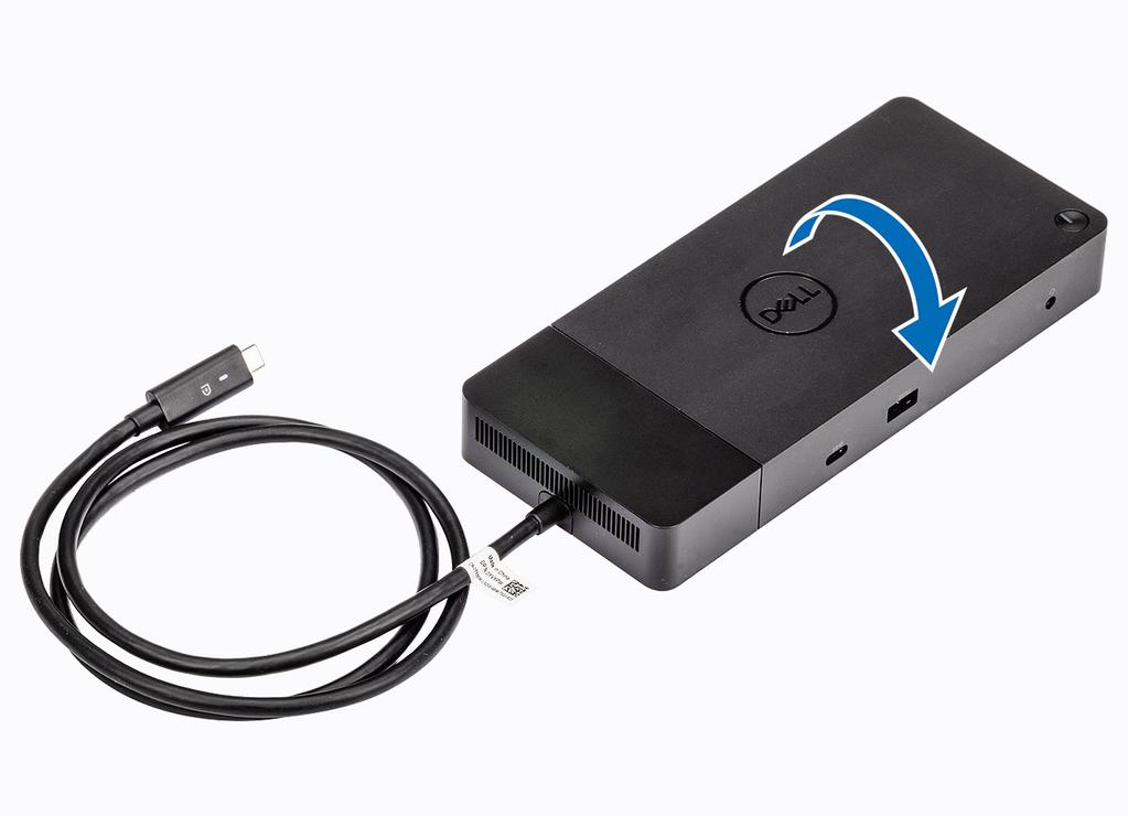 Ta bort USB-typ C-kabel modulen 8 Den Dell-dockningsstation WD19 levereras med USB typ C-kabeln ansluten.