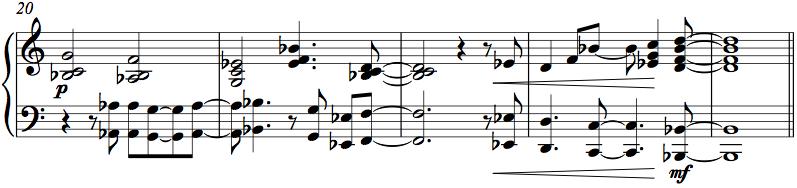 A Första 8 takterna; melodi hos sax och trumpet. Först unisont, men halvvägs delas de upp och trumpet spelar en ters/kvart upp.