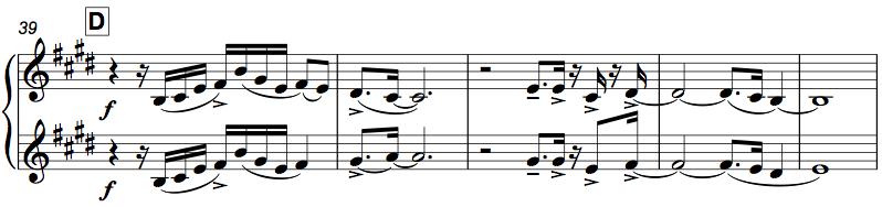 (nere) eller trumpet (uppe) agerar huvudmelodi. Båda är enligt min uppfattning lika sångbara, och lika logiska som huvudmelodin.