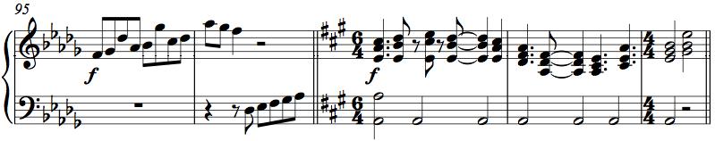 Jag använder den här typen av arrangering genom hela den andra delen. Samtidigt fortsätter jag att leka med influenser och melodifraser från den första delen.