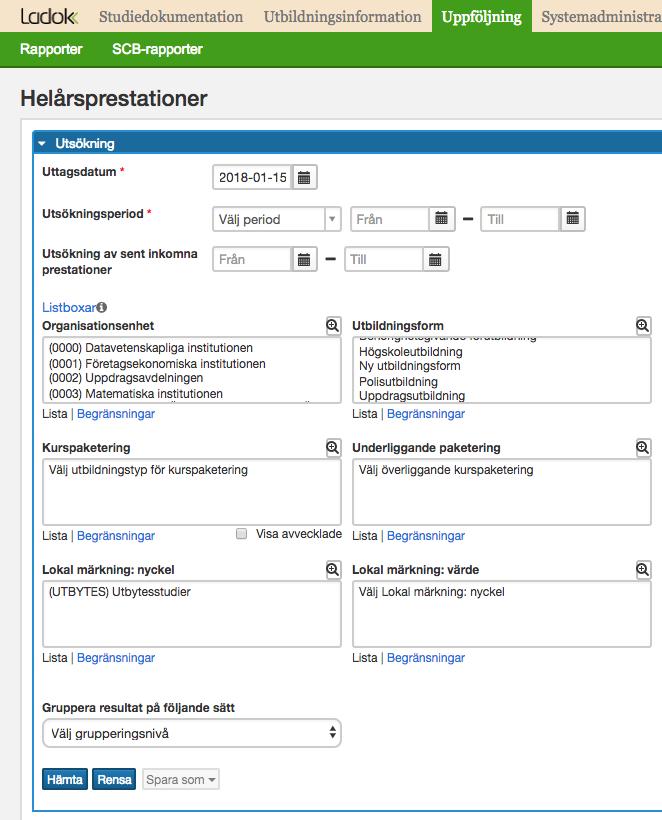 Spara utsökningsparametrar och exportera datat Spara utsökningsparametrar Funktionen Spara utsökningsparametrar används för att återanvända valda kombinationer av rapportparametrar.