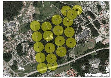 Punkt nr 20 Koordinater 6610380,775 584283,3621 Biotopbeskrivning Revirhävdande arter Punkten ligger i kanten av skogen, nära villor och bilväg.