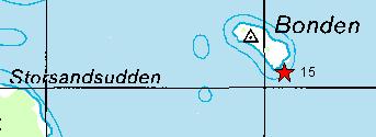 Lokal 15. Bonden Datum: 2002-09-23 Siktdjup: 5 m N 61 36 815 E 017 15 467 Riktning: Rakt sydlig Bonden är en liten storblockig ö NO om Mössön utanför Iggesund.