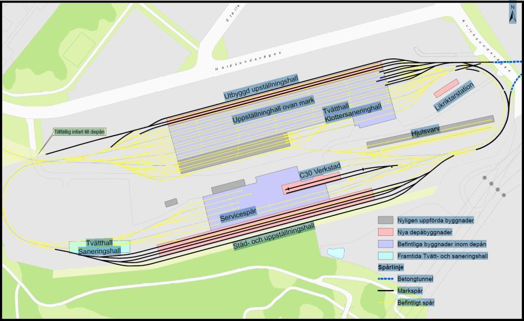 7 (11) TJÄNSTEUTLÅTANDE 2019-04-24 FUT 2019-0265 Fig. 4. Illustration av större städ- och uppställningshall. Till höger illustreras förbigångsspår.