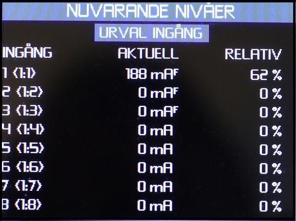 Information presenterad i denna meny omfattar följande: Vald urvalsmetod Ingångsnummer Nuvarande status Larmminne INPUT SELECT tangentbordet kan användas för snabbsökning för en specifik ingång.