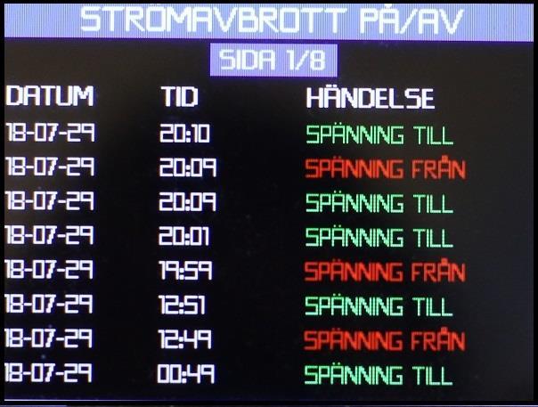 Använd tangenterna vänster och höger för visning av föregående samt nästa ingångs händelseminne.