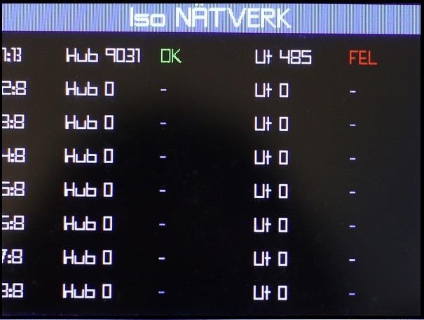 Sida 20 (24) 5.10 IsoHub/IsoIn kommunikationsmeny Denna meny används för presentation av kommunikationsstatus mellan enheten och de installerade IsoHub/IsoIn enheterna.