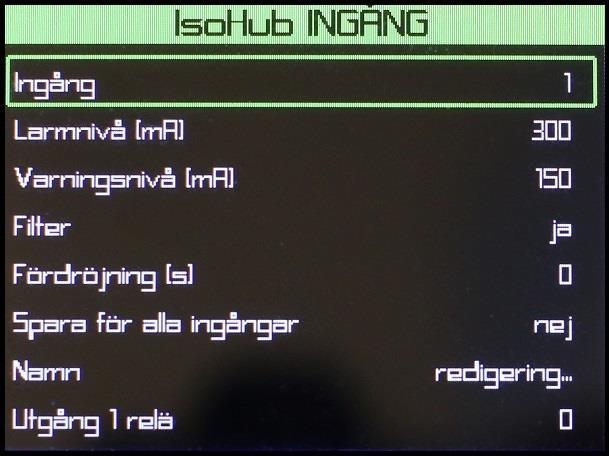 Namn Reläutgångsoptioner Val av inställning sker med hjälp av tangenterna upp och ned, och för ändring/justering använd Ok tangenten.