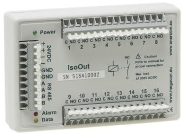 En röd LED används för indikation av larmstatus. En gul LED används för indikation av kommunikationsflöde mellan enheten och IsoBase 96/IsoBox 16/96.