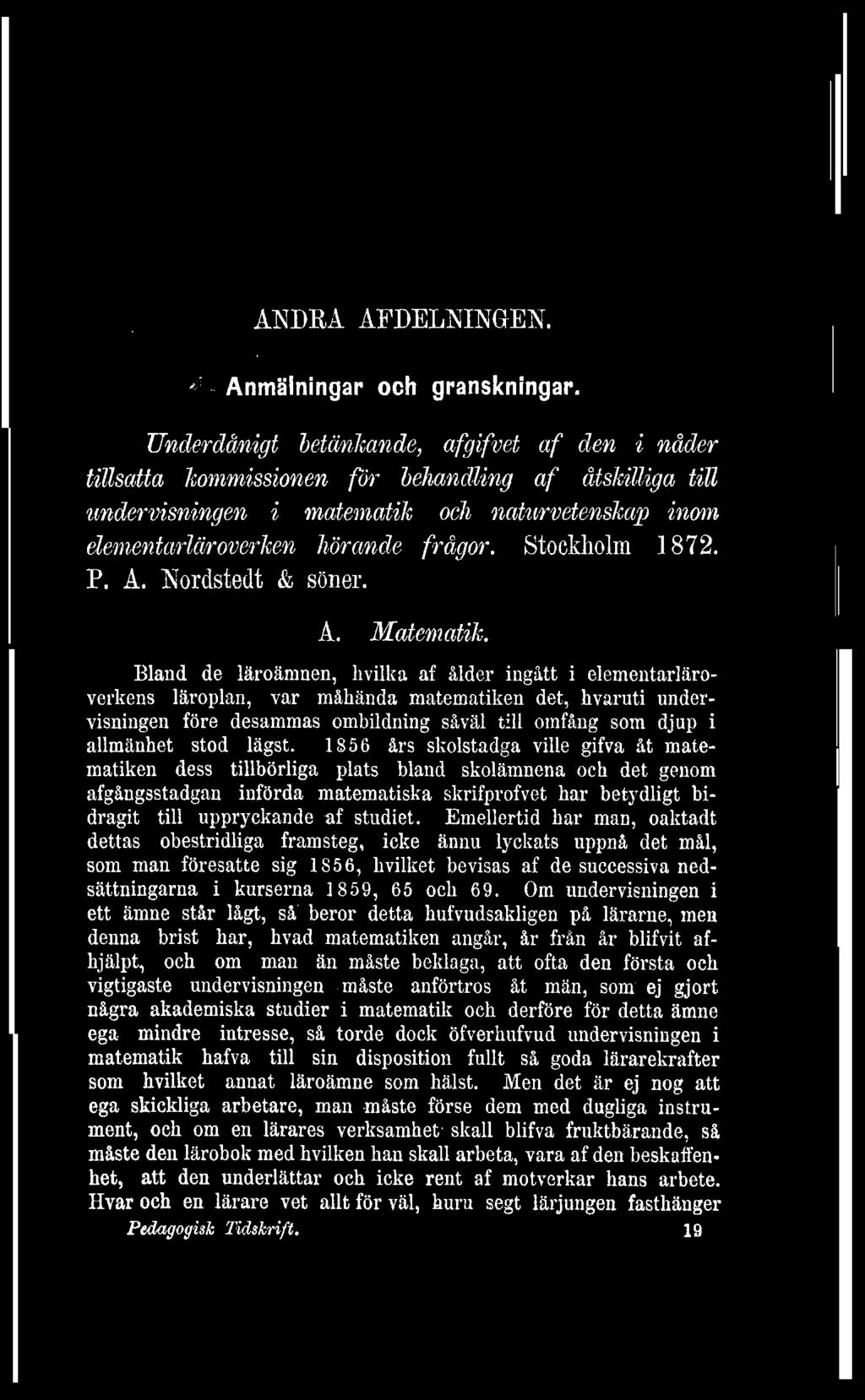 ANDRA AFDELNINGEN. ' ANMÄLNINGAR OCH GRANSKNINGAR.