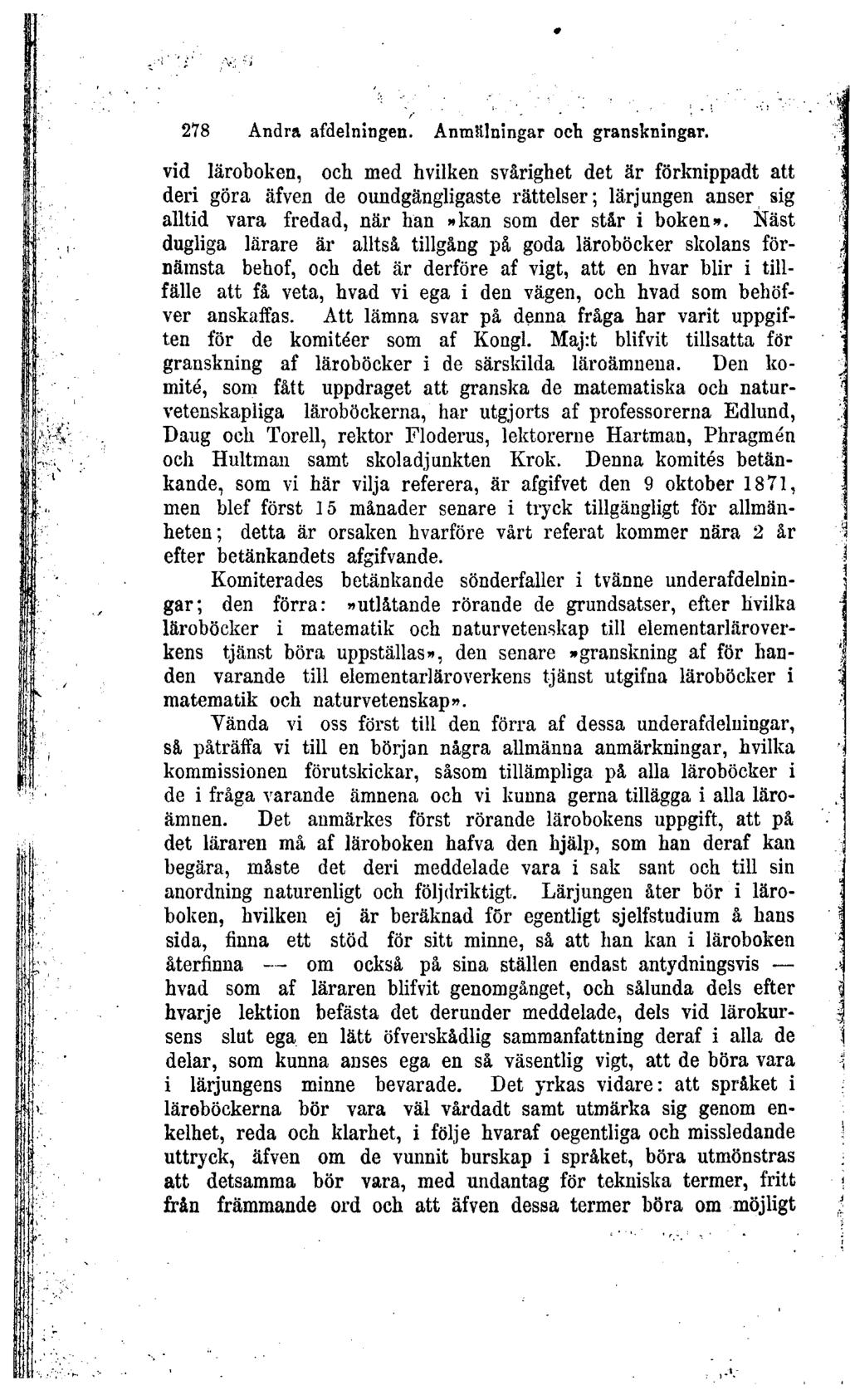 278 Andra afdelningen. Anmälningar och granskningar.