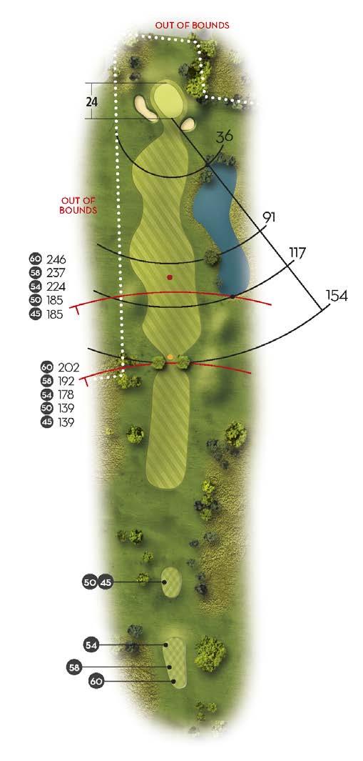 Anlägg en mindre pottbunker. Estetik och skötseleffektivitet. Ljus ruff, inramning. Justera fairway, vänster och höger klipplinjer.