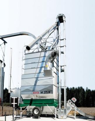 utomhusplacerad varmluftstork d) Silotork med omrörarskruvar e) Dubbel bandtork f) Kalluftstork med körbara