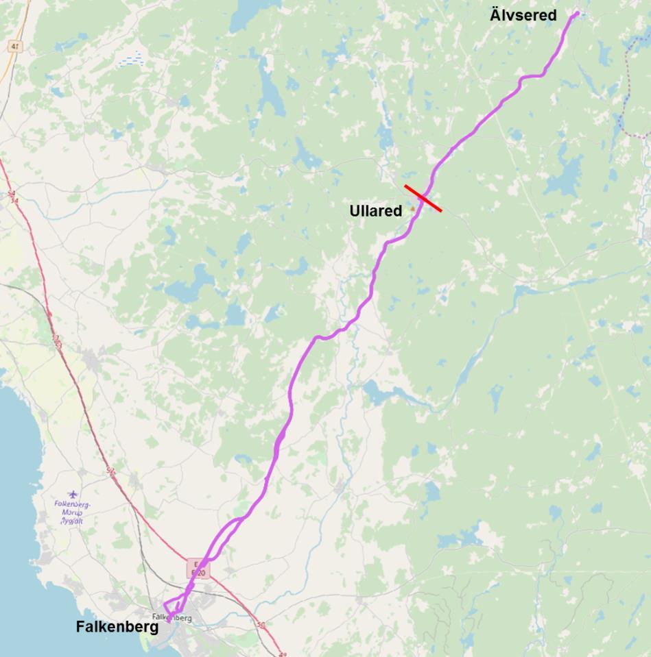Linje 555 Falkenberg-Ullared-Älvsered Bakgrund Linje 555 trafikerar i det utpekade kollektivtrafikstråket mellan Falkenberg-Ullared med huvudsaklig linjesträckning längs länsväg 154.