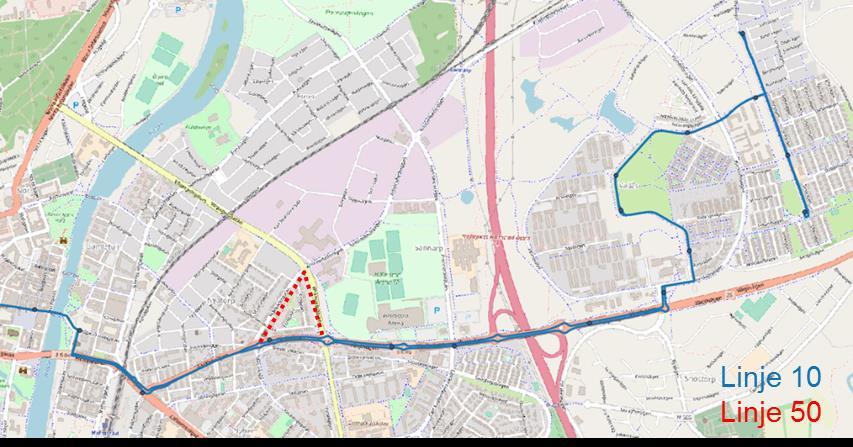 Linje 10 och 50, Halmstad Bakgrund Linje 10 (Vallås-Centrum-Gullbrandstorp) och linje 50 (Vallås-Centrum-Stenhuggeriet) samkörs idag på sträckan Vallås-Centrum och skapar tillsammans ett väl utbyggt