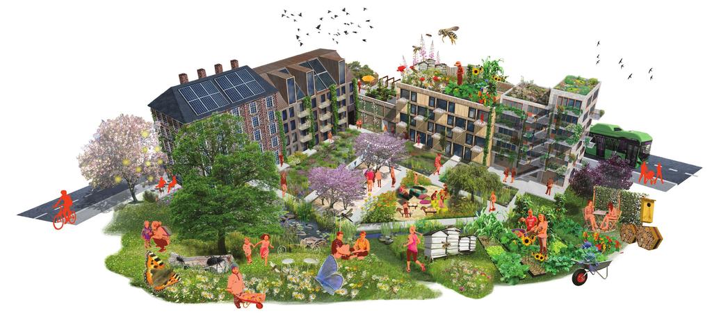 Illustration: Josefina Söderberg/ C/O City STÖDJANDE REGLERANDE KULTURELLA FÖRSÖRJANDE ÖKAD BIOLOGISK MÅNGFALD VARIERADE HABITAT BULLERDÄMPNING LUFTRENING TEMPERATURREGLERING AVSTRESSANDE NATURLJUD