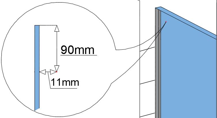 Hålen skall sitta 11 mm innanför fasta glaset