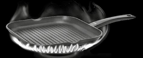 Var noga med att lågorna från brännaren inte når utanför grillpannans kant; Upprätthåll