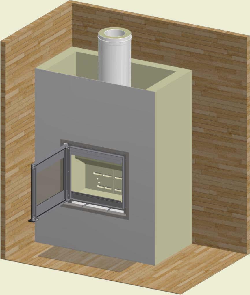 420 1400 900 25 mm 500 INSTALLATION I BRÄNNBARA MATERIAL MED BRANDVÄGG Installation med isolerat lodrätt rökrör - öppen konstruktion/omramning Tak Konvektionsöppning NAVN: Scan 1001 Vid
