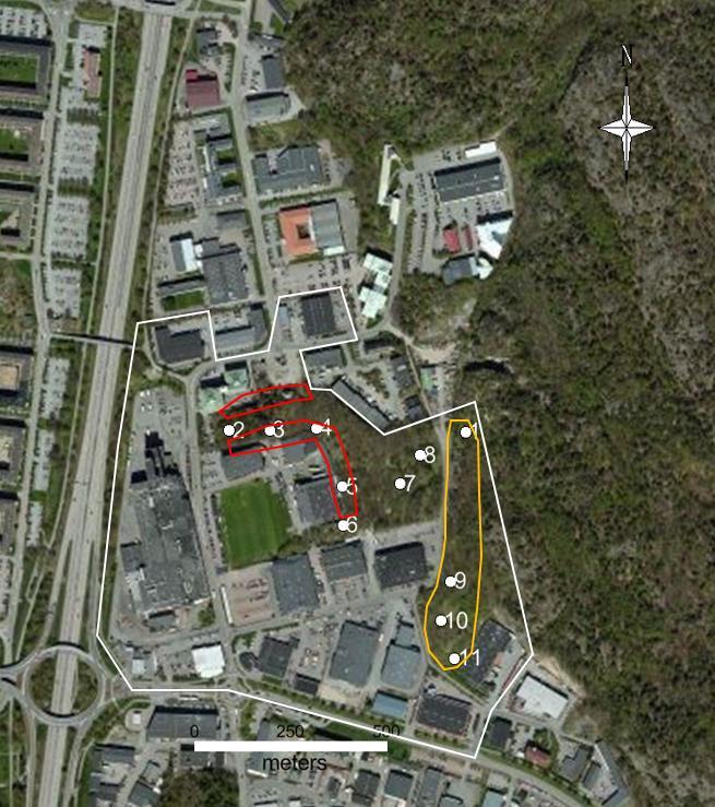 Uppdragsnr: 725925 Uppdragsnamn: Detaljplan Olf Asklunds gata, Götebrgs kmmun GNR: 16088 : 2016-09-30 PM/Geteknik Figur 5.4 Flygft med detaljplanemrådet inringat i vitt.