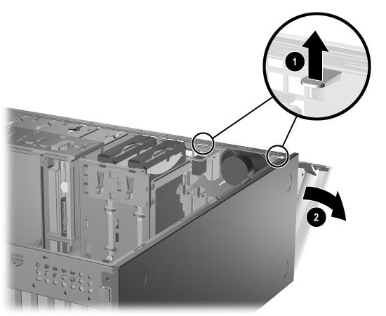 Uppgradera maskinvara Ta bort frontpanelen 1. Om du har låst datorn med Smart Cover Lock, startar du om och låser upp datorn i setup-programmet. 2. Stäng av datorn på rätt sätt via operativsystemet.