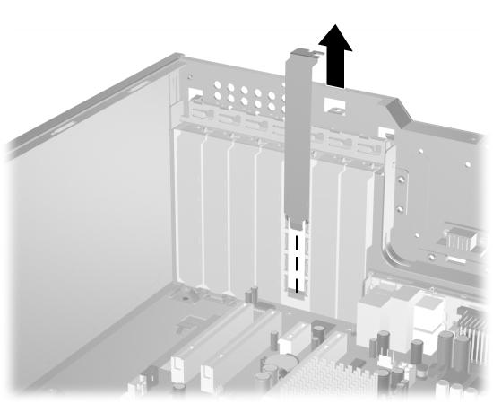 Uppgradera maskinvara 7. Innan du installerar ett expansionskort tar du bort skyddsplåten eller befintligt expansionskort. a.
