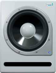 glass aramid composite woofer Rotund angles for reduced edge diffraction Optimized bass-reflex channels Variable low pass filter (36 Hz - 50 Hz) Fixed 80 Hz high pass filter Active
