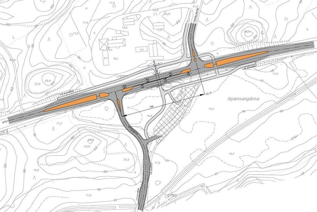 FCG SUUNNITTELU JA TEKNIIKKA OY Rapport 8 (19) går söderut skulle flyttas längre västerut (bild 5.). När det gäller gång- och cykeltrafik föreslås en underfart under stamväg 51 mellan anslutningarna till Täktervägen.