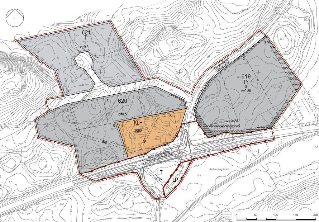 FCG SUUNNITTELU JA TEKNIIKKA OY Rapport 6 (19) Bild 3. Preliminärt detaljplaneförslag som använts i bedömningen av trafiken.