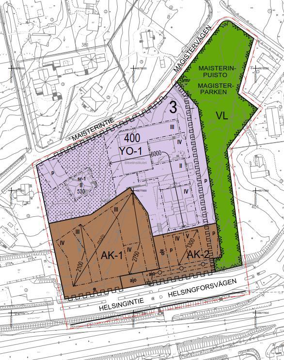 Helsingforsvägen 10, Dp 220 5.6.2018 11(18) Byggd miljö enligt planen 3.3.1 Markanvändning Bild 6. Detaljplanekarta, förslag.