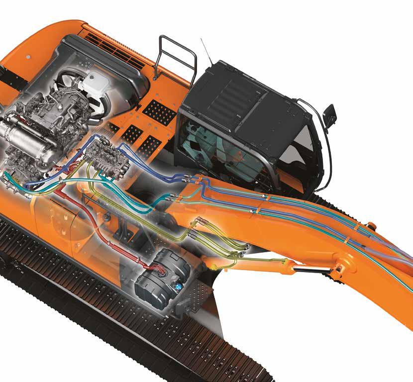 Hydrauloljan flödar individuellt till respektive hydraulcylindrar