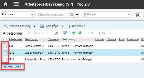 Observera att resultatet max får innehålla 200 poster (rader) för att funktionen ska