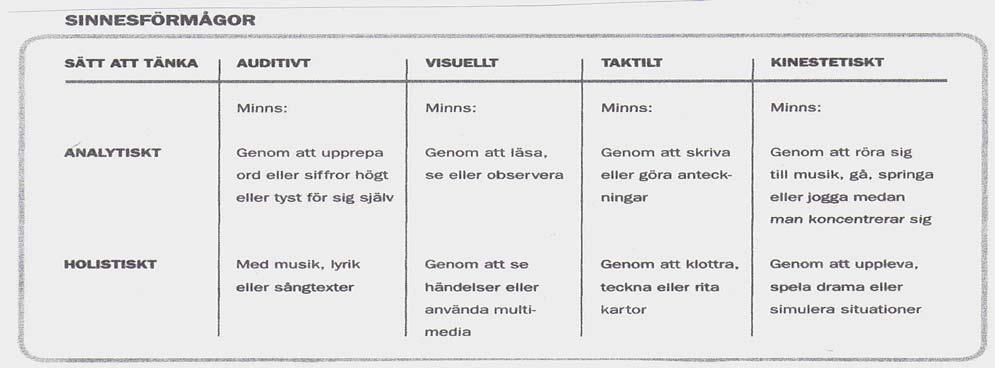 och en holistisk inlärare kan även vara att den holistiska eleven vill kunna ta en paus i studierna då och då medan den analytiska eleven vill göra klart sin uppgift innan den tar en paus.