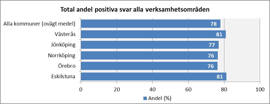 De undersökta områdena i enkäten avser trivsel, självbestämmande/delaktighet, bemötande och trygghet.