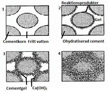 Figur 3 Strukturell uppbyggnad hos cementpastan, Betong- och armeringsteknik (2013) 2.1.4 Mognadstid och tendenskurvor Betongens hållfasthetstillväxt är temperaturberoende.