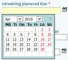 Använd muspekaren för val av Tips! I datumfältet kan plustecken och valfri siffra användas för att ange datum, t.