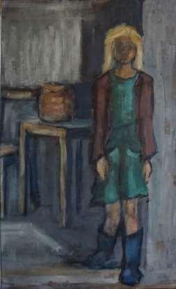 Ann-Margret oljemålning på duk, 49 x 30 cm. Det här är ute i Västanbäck.