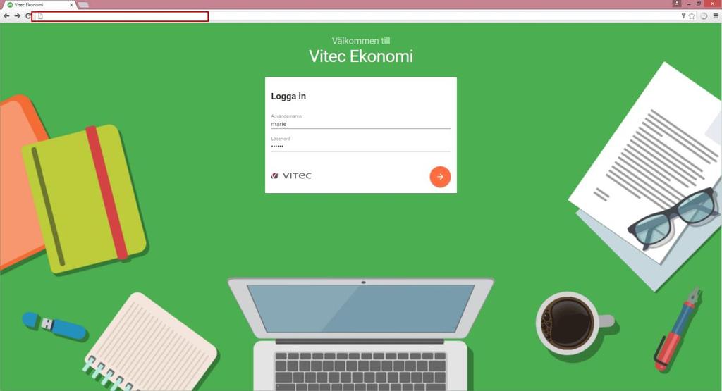 INLOGGNING Surfa till den adress där du hittar Vitec Ekonomi.